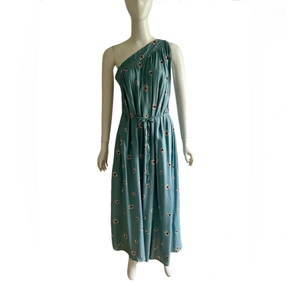 Aiuna Blue Ozzy One Shoulder Floral Maxi Dress Size M Sleeveless Pockets - Picture 1 of 8